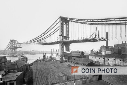 Photo de la construction du pont de Manhattan à New York - 1909