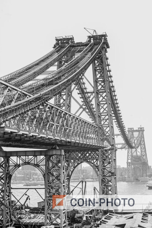 Photo de la construction du pont de Williamsburg à New York - 1900