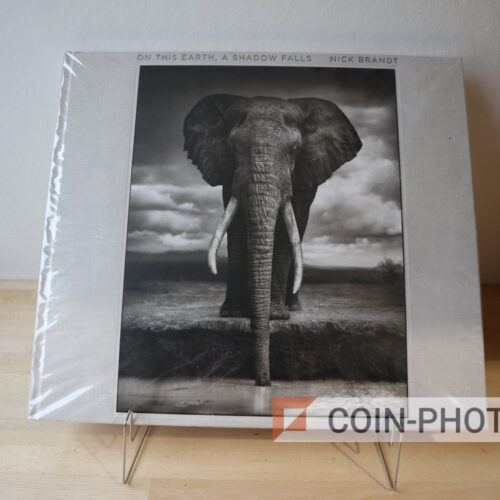 Couverture du livre On This Earth A Shadow Falls de Nick Brandt montrant des éléphants en noir et blanc